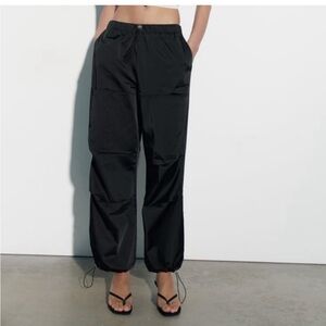 Zara Satin-Effect Parachute Pants | Black | S | NWT